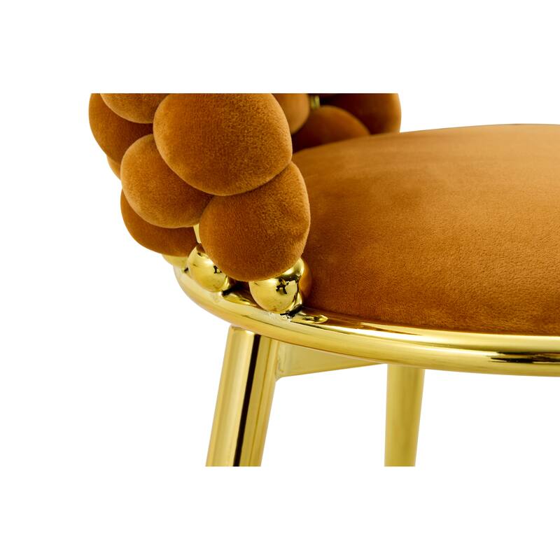 Set Of 2, Modern Luxury Velvet Woven Decorative Dining Chairs, Equipped With Gold Metal Legs And Cushioned Seats