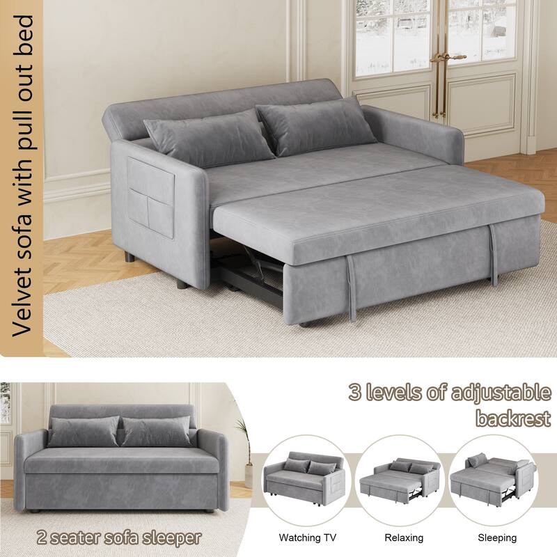 Modern Velvet Upholstered Sleeper Loveseat with Pullout Bed
