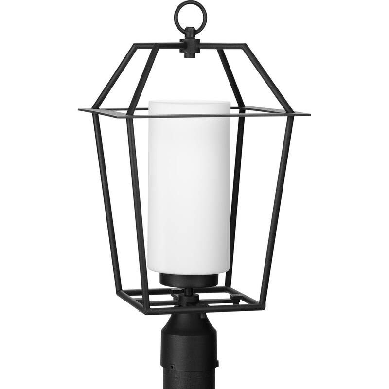Chilton Collection One-Light New Traditional Textured Black Etched Opal Glass Outdoor Post Light - 11 in x 11 in x 21.12 in - 11 in x 11 in x 21.12 in