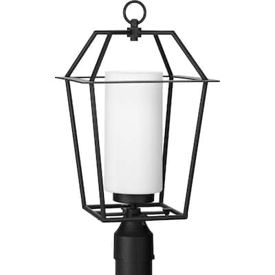 Chilton Collection One-Light New Traditional Textured Black Etched Opal Glass Outdoor Post Light - 11 in x 11 in x 21.12 in