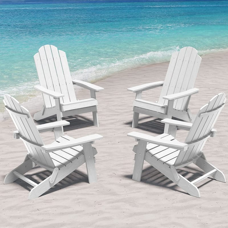 WINSOON All Weather HIPS Outdoor Folding Adirondack Chairs Outdoor Chairs Set of 4 - White