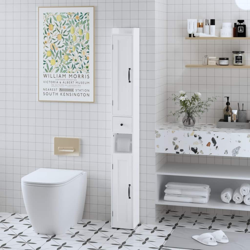 67.51" Tall Bathroom Storage Cabinet with Adjustable Shelves,Slim 2 Doors Freestanding Cabinet with Anti-Tip