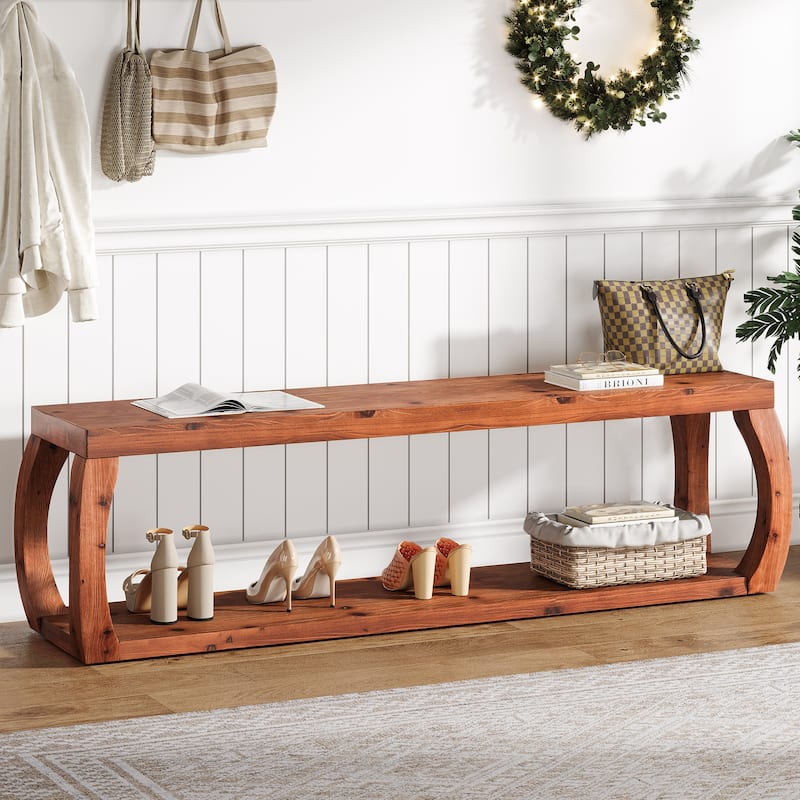 59.06" Solid Wood Bench for Entryway, Living Room - Brown