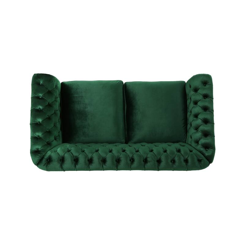 Emerald 2 Seat Sofa Couch Upholstered Loveseat with Nailhead Trim, 2-Seater Settee with Rolled Armrests