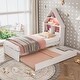 preview thumbnail 9 of 15, Solid Wood Frame Twin Size Platform Beds withHouse-Shaped Bookcase and Led Light White+Pink