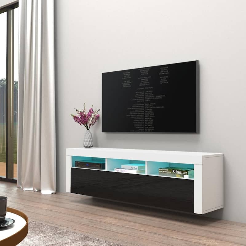Milano Classic Wall Mounted Floating 63" TV Stand with 16 Color LEDs