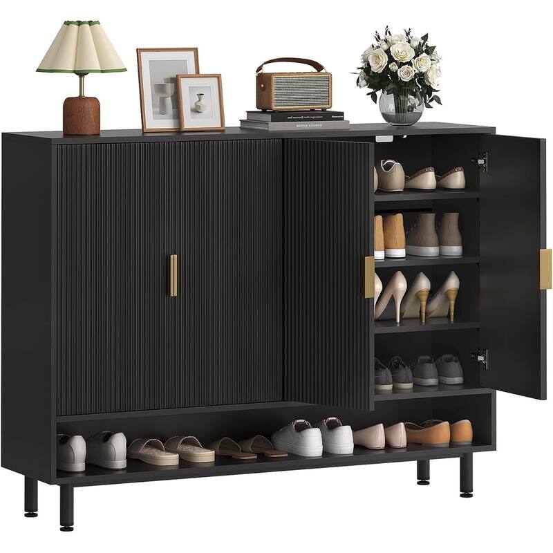 Shoe Storage Cabinet Shoe Organizer 3 Adjustable Shelves Metal Legs