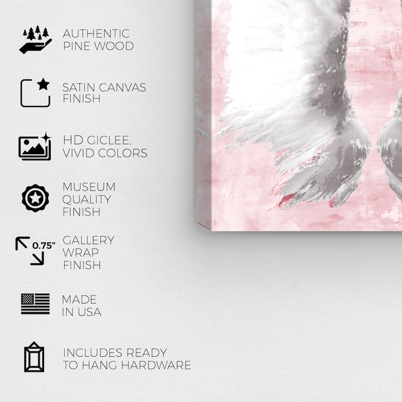 Wynwood Studio Canvas Fashion and Glam Dreaming Wings Pink White and Light Pink Glam Wall Art Canvas Print