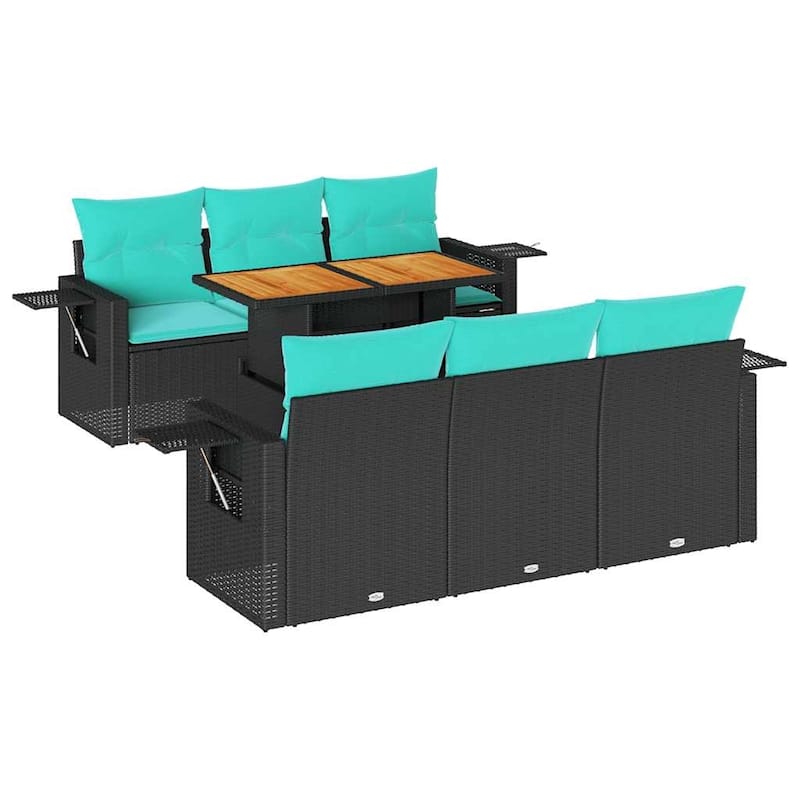 vidaXL Patio Sofa Set with Cushions Modular Conversation Set 7 Piece Poly Rattan - 21.7 x 24.4 x 27.2