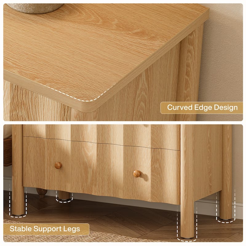 Wood Nightstand with 3 Drawers, Modern Large Night Stand
