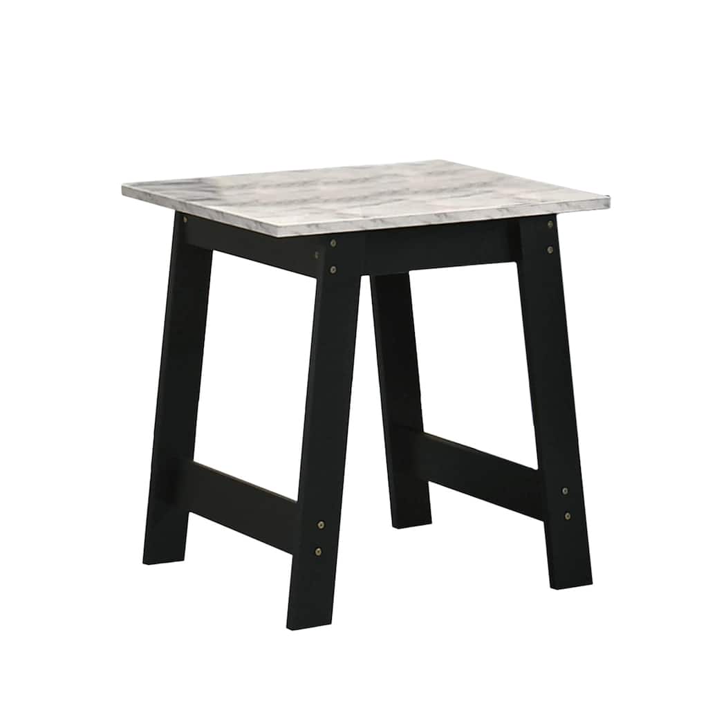 Rectangular End Table with Faux Marble Top in Black Finish