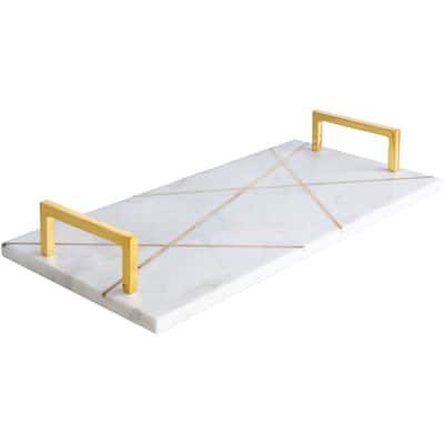 Lena Marble & Metal Inlay Rectangular Accent Tray - 18" x 9" x 2.1"