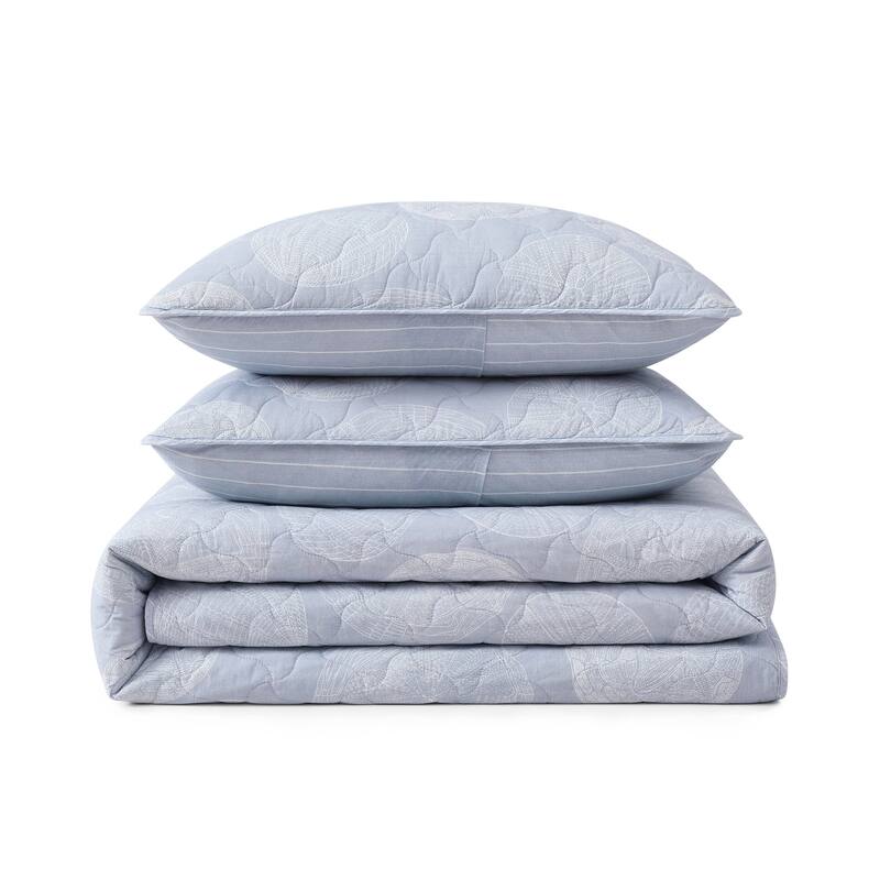 Tommy Bahama Ocean Island Blue Cotton Reversible Quilt Set