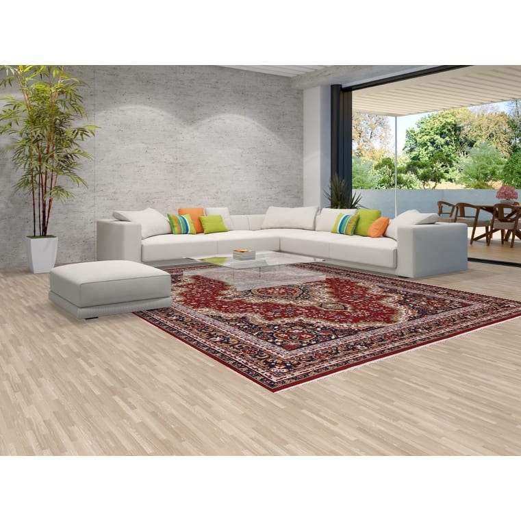 Floral Red Medallion Kashan Turkish Area Rug Machine Made Carpet - 9'8" x 12'5"