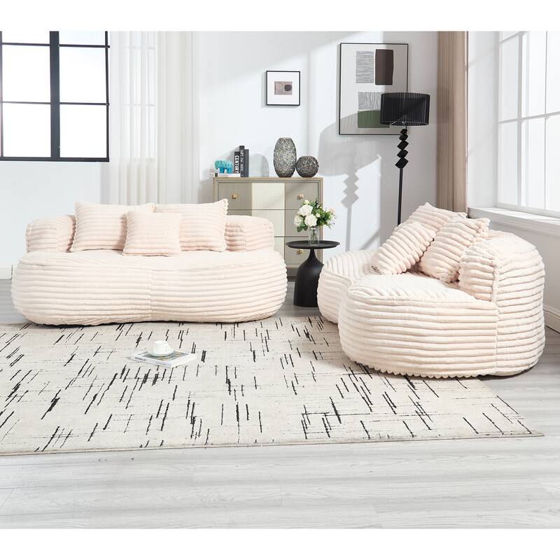 Corduroy Bean Bag Chair, Foam-Filled Lazy Floor Sofa with 3 Pillows, Soft Upholstered Lounge Chair for Adults & Teens
