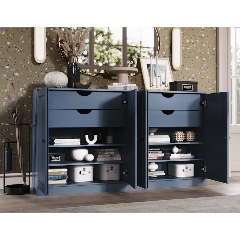 Palace Imports 100% Solid Wood 64" Sideboard with Solid Doors, 4-Drawers and Adjustable Shelves - Antique Blue