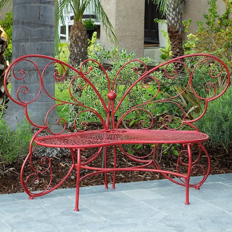Alpine Corporation 62" x 26" Outdoor 2 Person Metal Butterfly Shaped Garden Bench