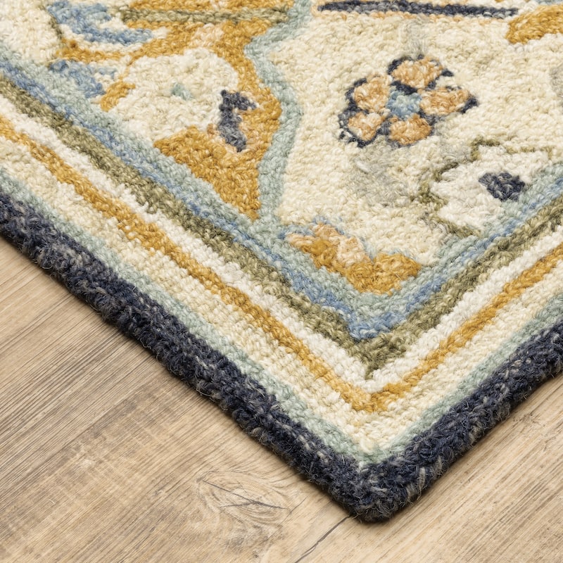 Style Haven Ava Hand-tufted Wool Loop-pile Floral Panel Blue/ Gold Area Rug