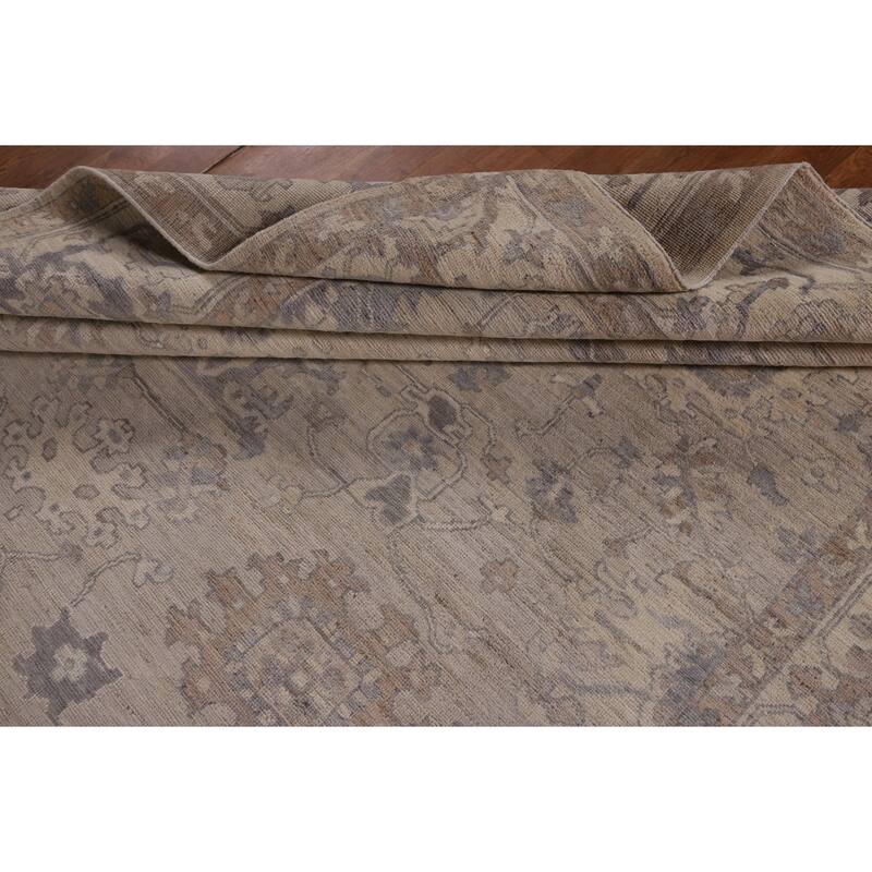 Floral Beige Oushak Turkish Area Rug Hand-Knotted Wool Carpet - 7'8"x 9'7"