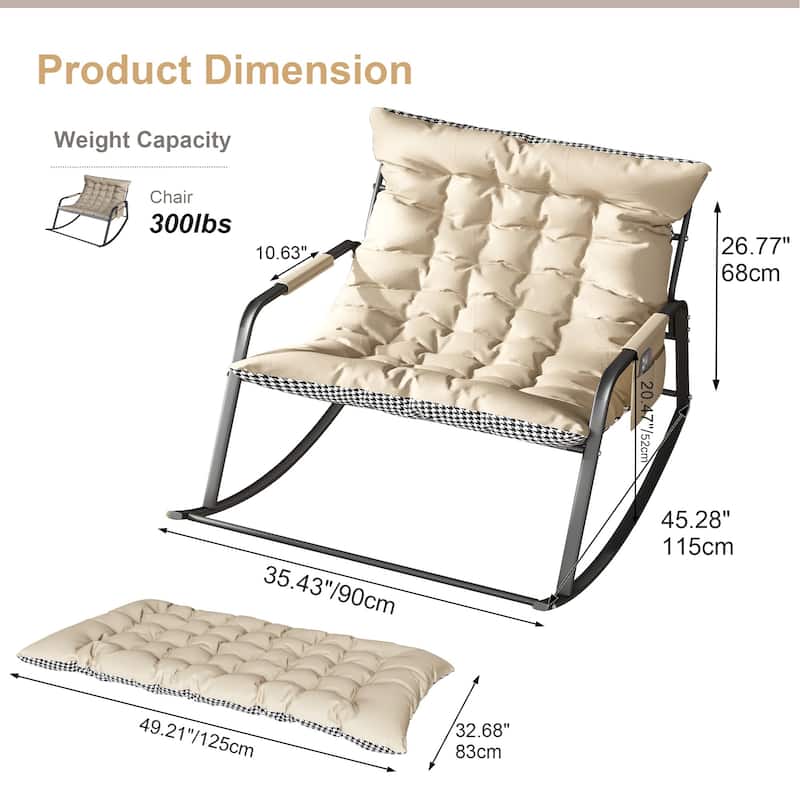 Rocking Chair with Storage, Cushions & Armrests