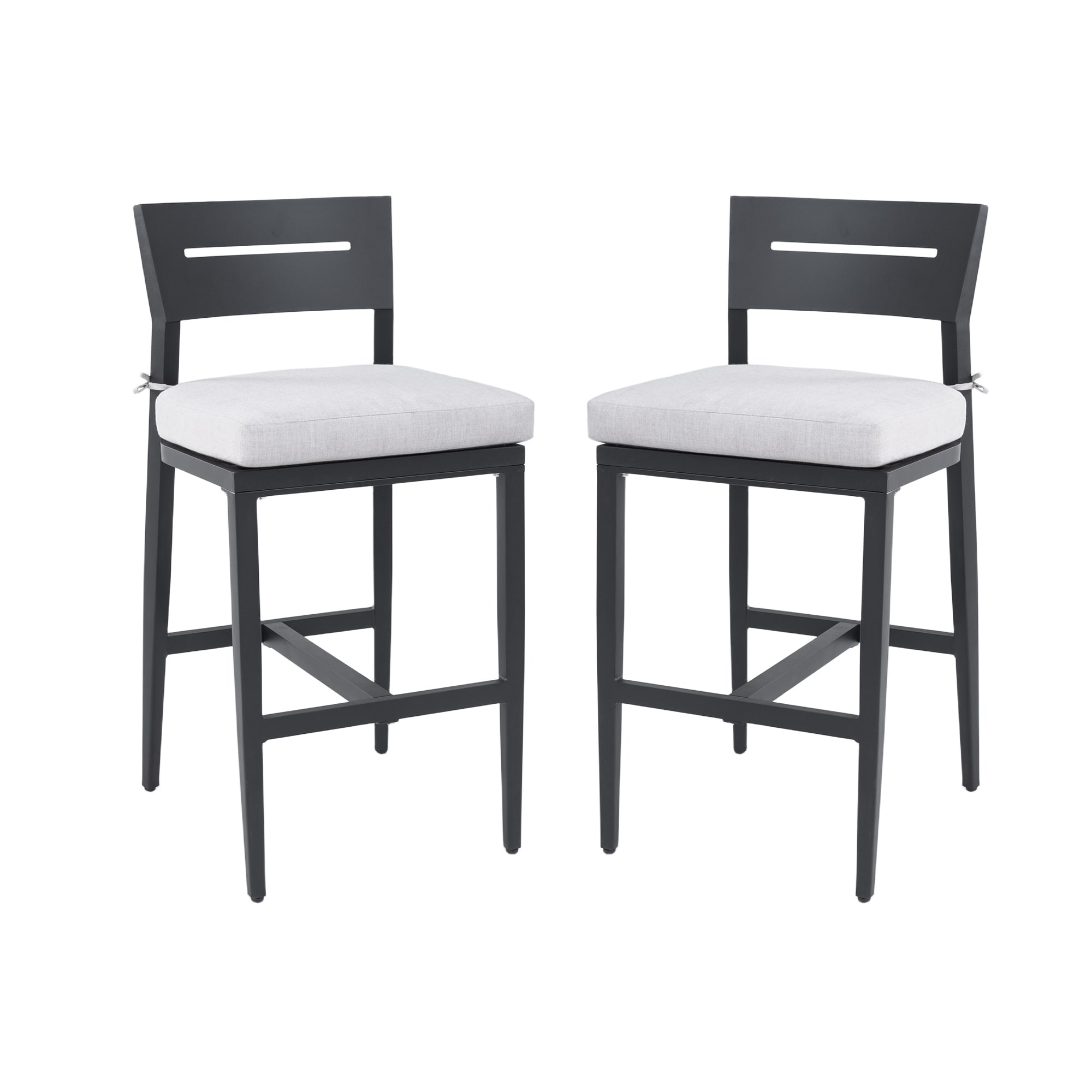 2-Piece Aluminum Bar Stools - Ember Black, Sunbrella Cushion, Tapered Legs - 21.6