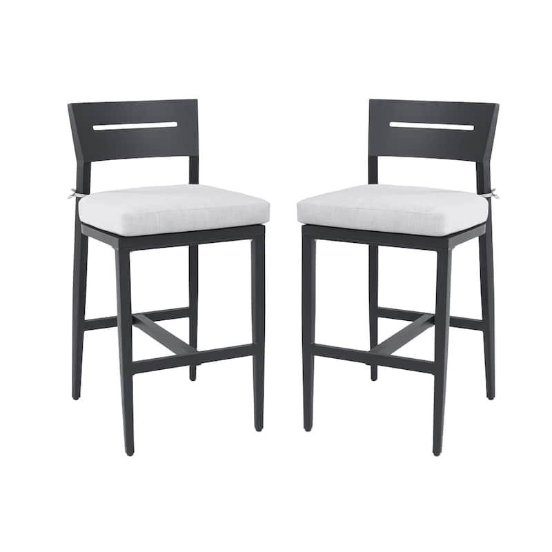 2-Piece Aluminum Bar Stools - Ember Black, Sunbrella Cushion, Tapered Legs - 21.6" D x 18.8" W x 41.7" H
