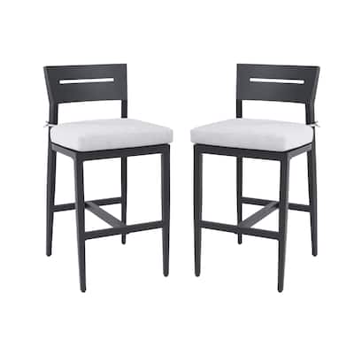 2-Piece Aluminum Bar Stools - Ember Black, Sunbrella Cushion, Tapered Legs - 21.6" D x 18.8" W x 41.7" H