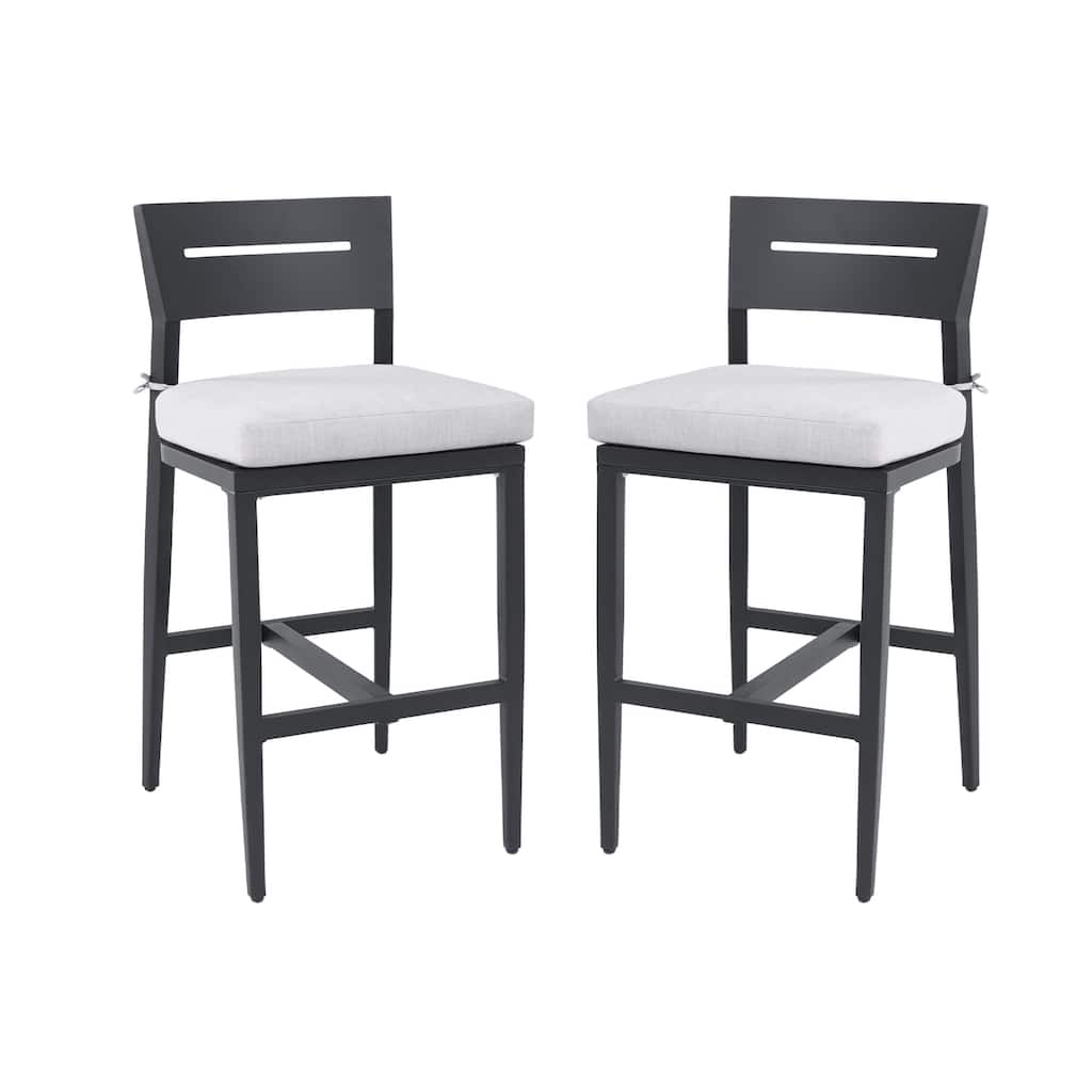 2-Piece Aluminum Bar Stools - Ember Black, Sunbrella Cushion, Tapered Legs - 21.6" D x 18.8" W x 41.7" H