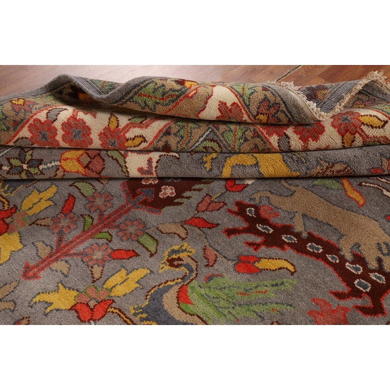 Hunting Animals Ziegler Indian Area Rug Hand-Knotted Wool Carpet - 9'1" X 11'10"