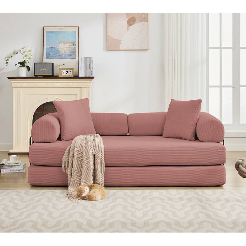Folding Couch Convertible into King Size Floor Bed, 4-in-1 Corduroy Sleeper Sofa Bed with Moved Armrests and Non-Slip Pad