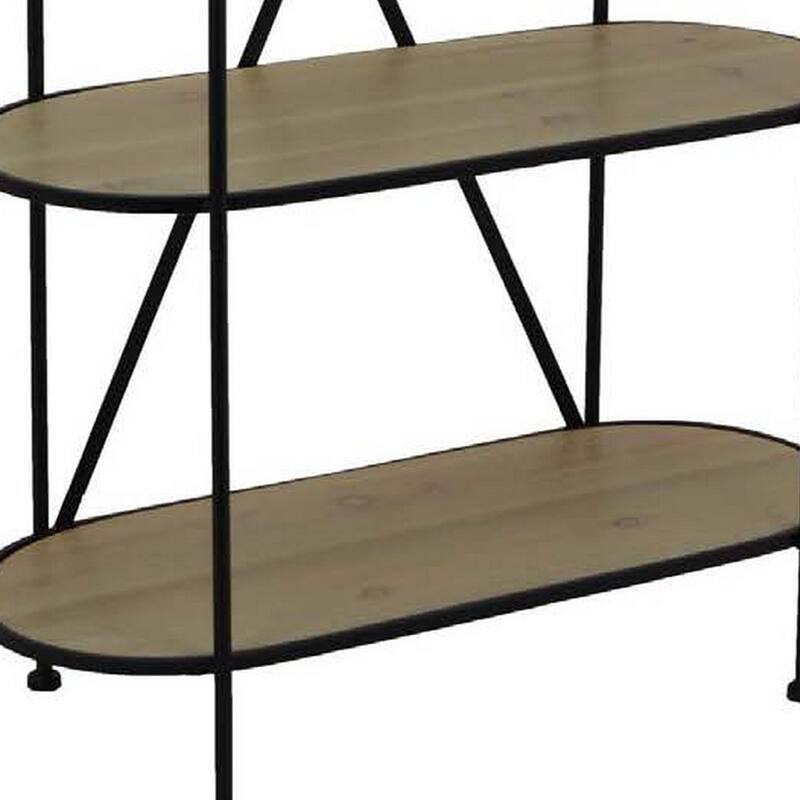 Kellie, Plant Display Stand, 4 Shelves, Black Metal Brown Wood 38 Inch