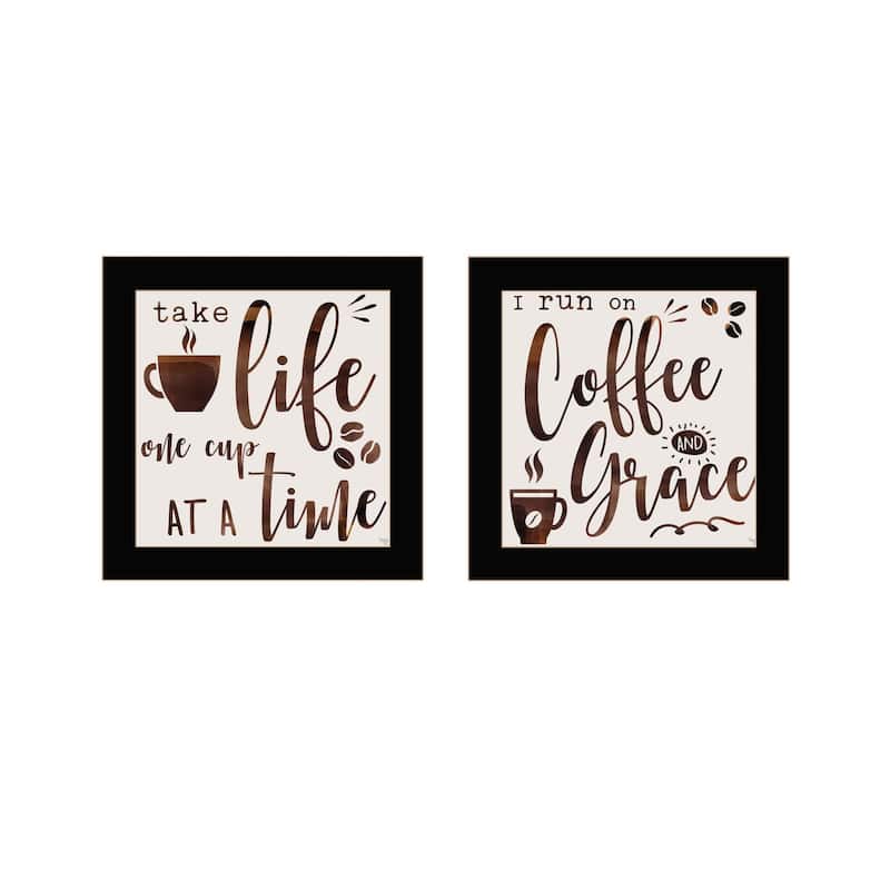 Trendy Decor 4U "One Cup At A Time!" Printed Framed Wall Art by Mollie B. - Black - 14 x 14