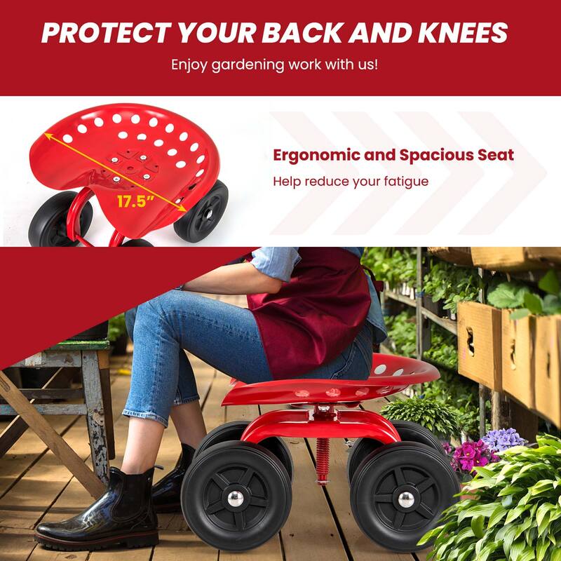 Costway Rolling Garden Cart Heavy Duty Workseat with 360° Swivel Seat - See Details