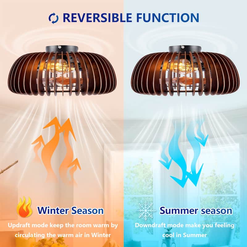 19.7" Farmhouse Flush Mount Ceiling Fans with Lights and Remote Control, Rustic Low Profile Wood Ceiling Fan