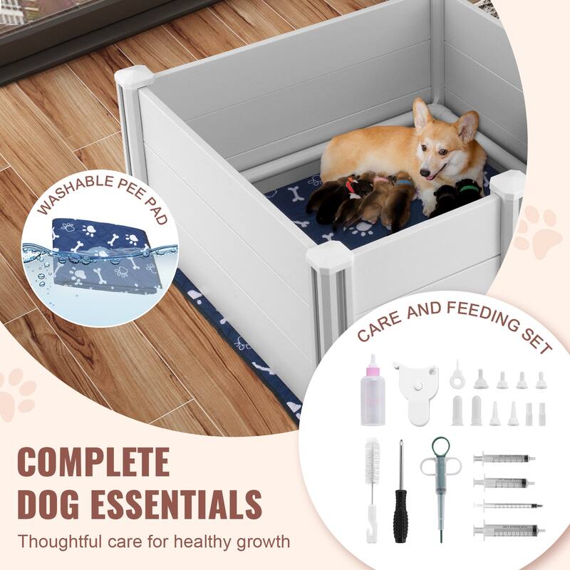 Dog Whelping Box,Whelping Box for Dogs and Puppies, White
