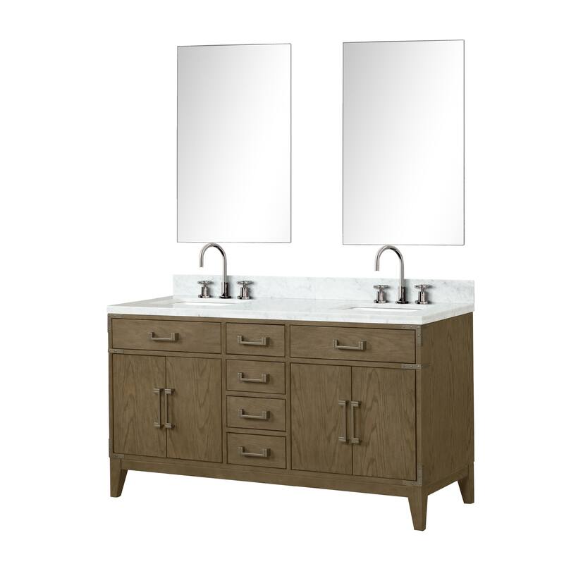 Lexora Laurel Bath Vanity, Carrara Marble Top, Faucet Set, and Mirror