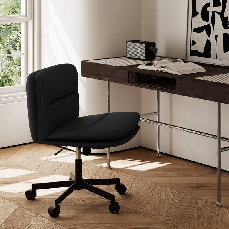 PU Leather Armless Office Chair, Adujustable Height, 360 Degree Swivel Task Chair with Ultra uiet Casters Design