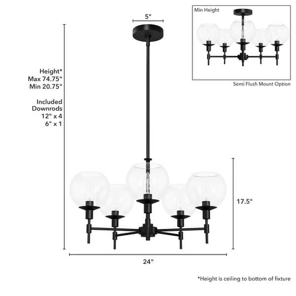 dimension image slide 5 of 11, Hunter Xidane Metal and Glass Orb Chandelier - Entry, Kitchen or Dining Room Table, Bedroom - Mid-Century Modern, Transitional