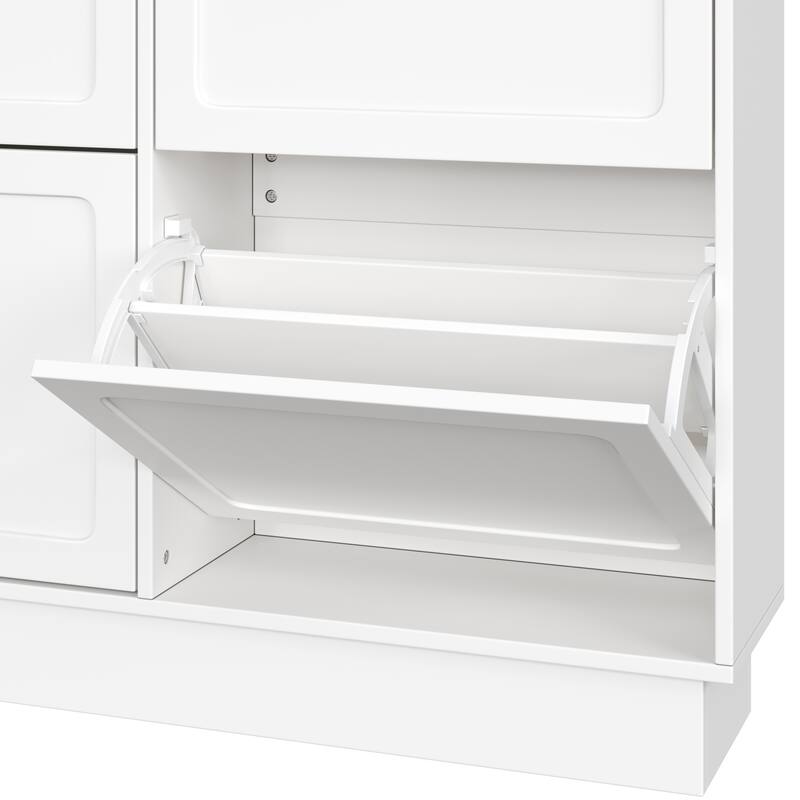 Narrow Flip Drawer Shoe Storage, Space Saving Entryway Organizer with Adjustable Shelf, Free-Standing Shoe Rack with 3 Hooks