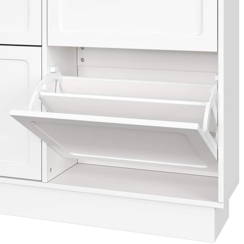 Narrow Shoe Cabinet with 6 Flip Drawers, Free-Standing Entryway Organizer, Shoe Rack with 3 Hooks & Adjustable Shelf