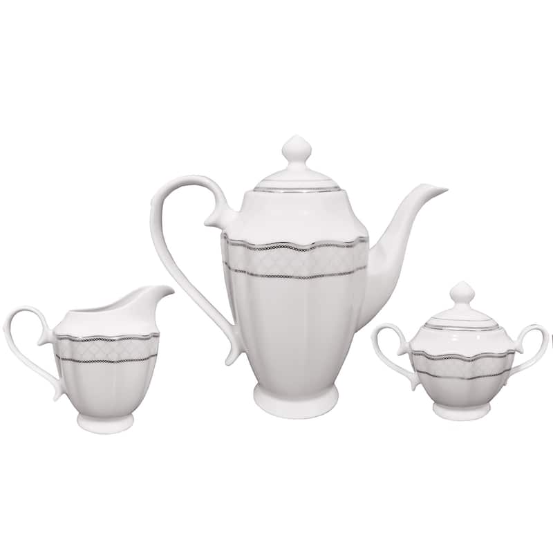 Lorren Home Trends 57 Piece Wavy Silver Mix and Match Bone China Service for 8