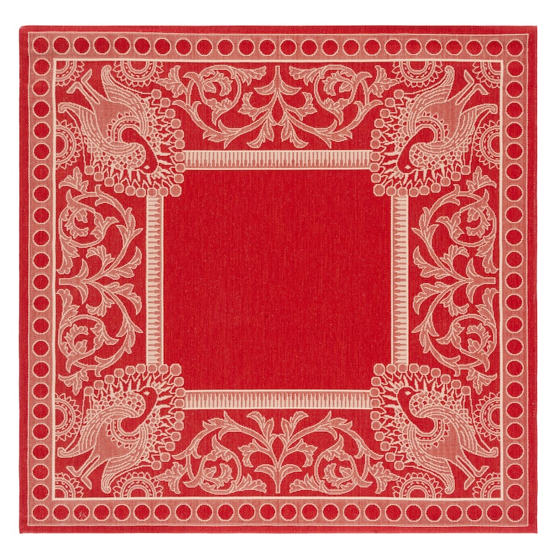 SAFAVIEH Courtyard Kitija Indoor/ Outdoor Waterproof Patio Backyard Rug - 7'10" Square - Red/Natural