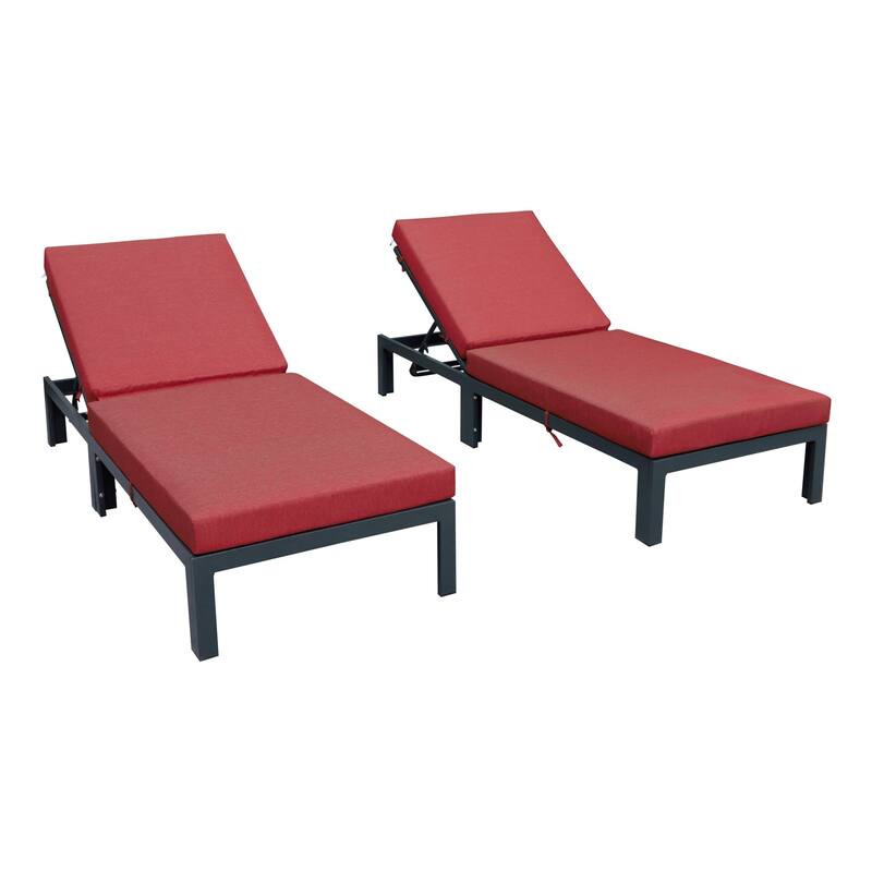 Chelsea Set of 2 Aluminum Armless Chaise Lounge Chair With Cushions for Outdoor Summer Patio Porch Beach Backyard Pool