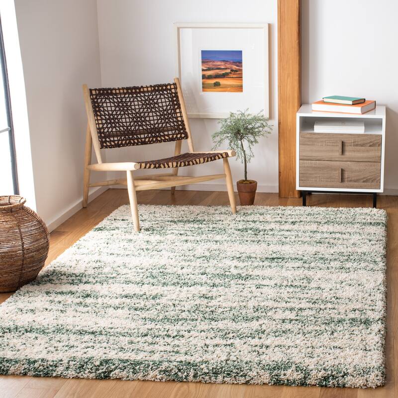 SAFAVIEH Hudson Shag Lulzime Modern Abstract 2-inch Thick Rug - 7' Square - Ivory/Green - Square