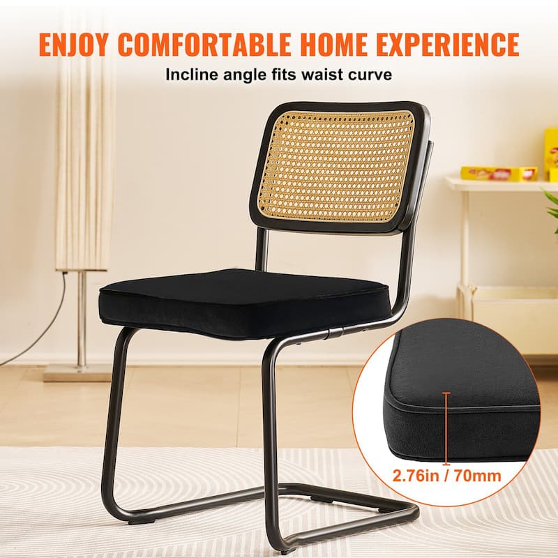 Rattan Dining Chairs Set of 4, Mid Century Modern Dining Chair, Upholstered Velvet Accent Chair with Rattan Back, Retro Dining
