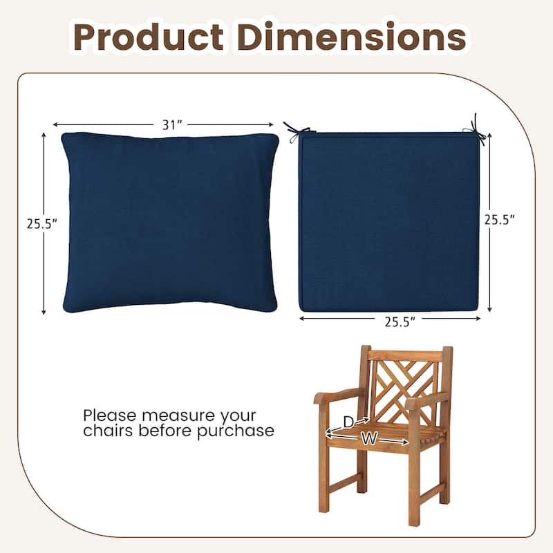 Deep Seat Chair Cushions with Backrest and Tie Belts for Patio or Home - 25" x 25" x 6"