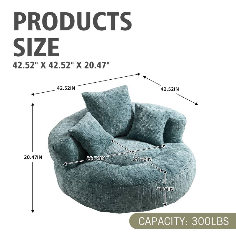 Chenille Upholstered Durable Comfort Lounger High Back Bean Bag Lazy Sofa With Three Pillows