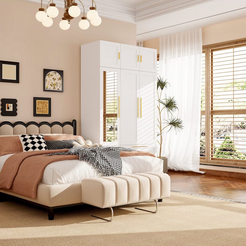 Modern White Wardrobe Closet with Mirror - Multi-Functional Bedroom Storage Cabinet