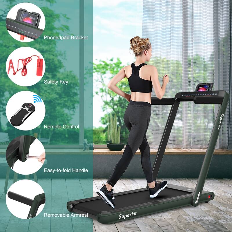 Gymax 2 in 1 Folding Treadmill 2.25HP Running Machine w/ Dual Display - 49'' x 27'' x 42''