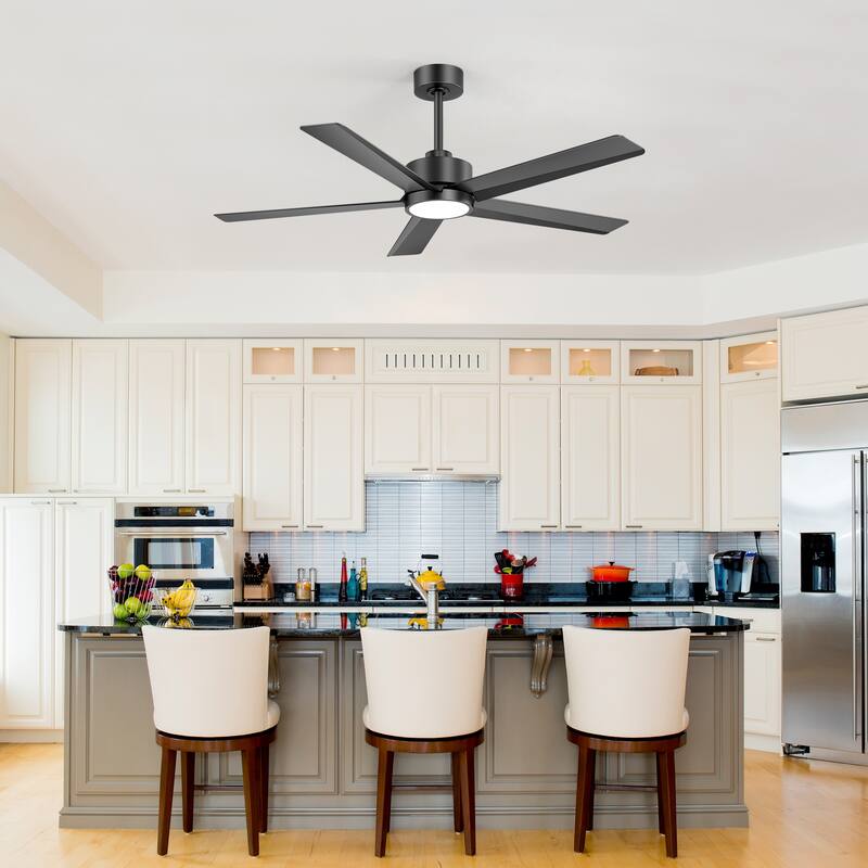 52"/ 65"/72" Black LED Ceiling Fan with Light Kit and Remote(5/8 Blade)